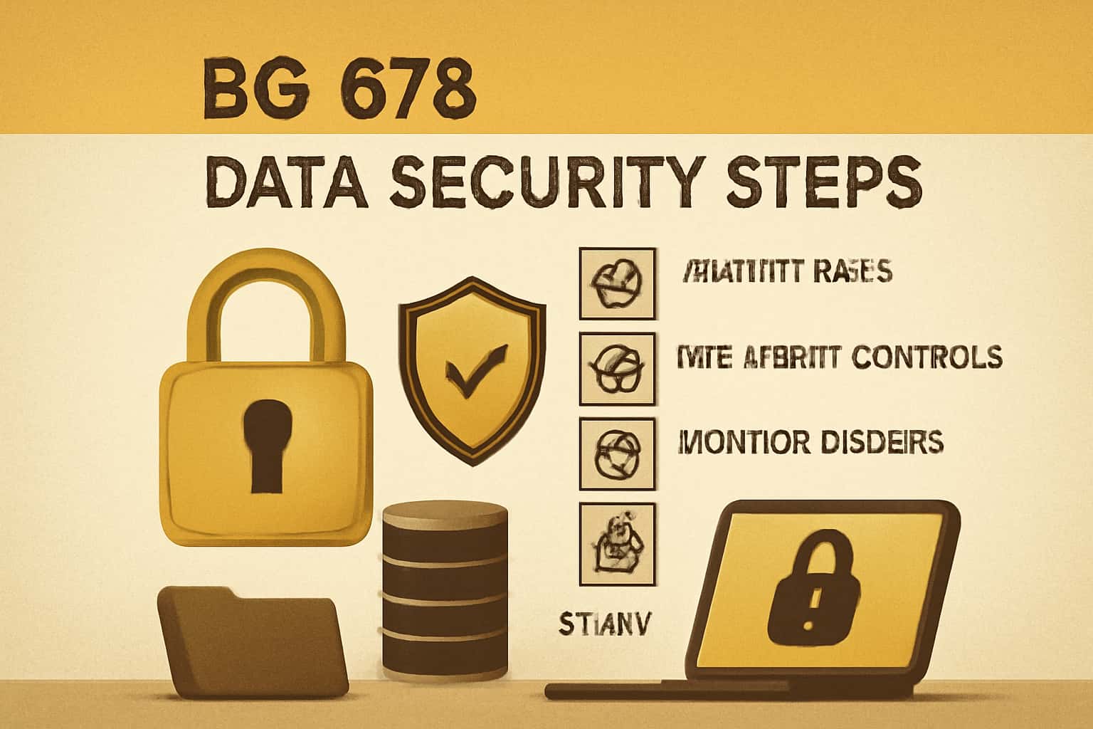 A high-tech representation of BG 678 Data Security Steps with vibrant #c99914 accents.