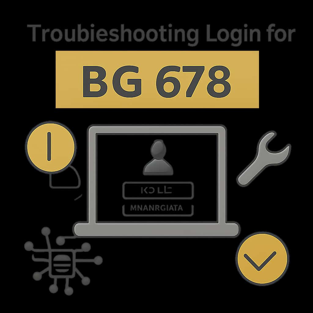 An educational diagram showing troubleshooting steps for BG 678 login.